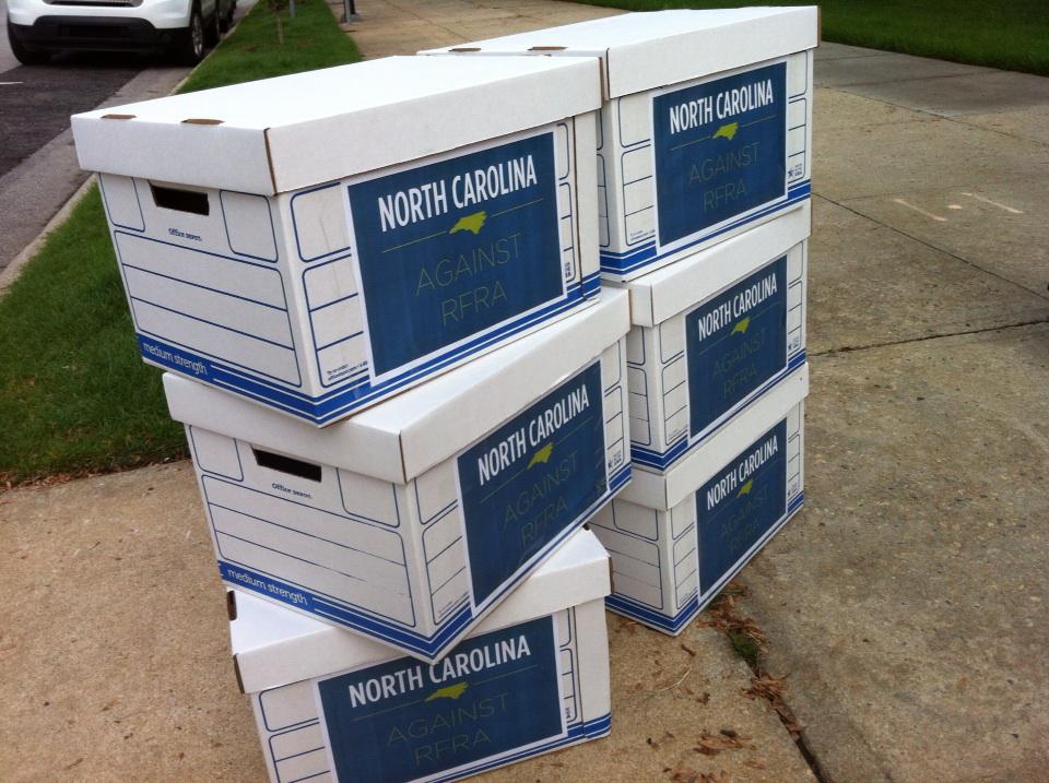 ACLU_NC's tweet photo. W/ allies in Raleigh & Charlotte to deliver 10k+ signatures asking @PatMcCroryNC to veto RFRA #NCstopRFRA http://t.co/9JeE4fH0bG