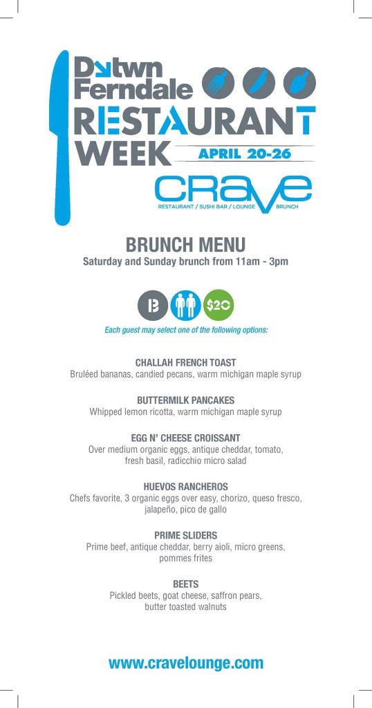 crave_dearborn's tweet photo. Exciting time in Ferndale! 

Ferndale Restaurant Week is here and will run from April 20th - 26th. http://t.co/T3nmpYIp27