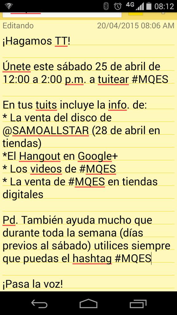 SamoChiquitas's tweet photo. ¡Hey! Hagamos TT #MQES y que todo mundo se entere del nuevo disco de @SAMOALLSTAR. Únete y pasa la voz. RT http://t.co/H8ZNZXDq0y