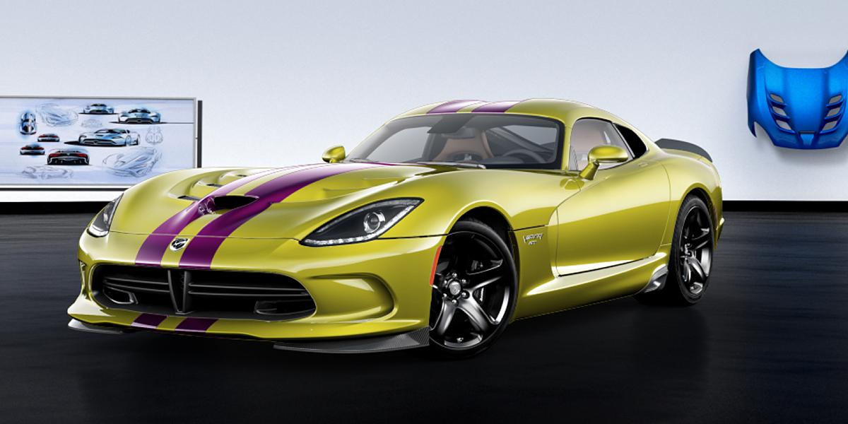 DodgeViperUSA's tweet photo. You want saffron with plum GTS stripes and TA aero, you got it. Design your #CustomViper: http://t.co/rDuxaRXpAo. http://t.co/Q7BgNi54V9