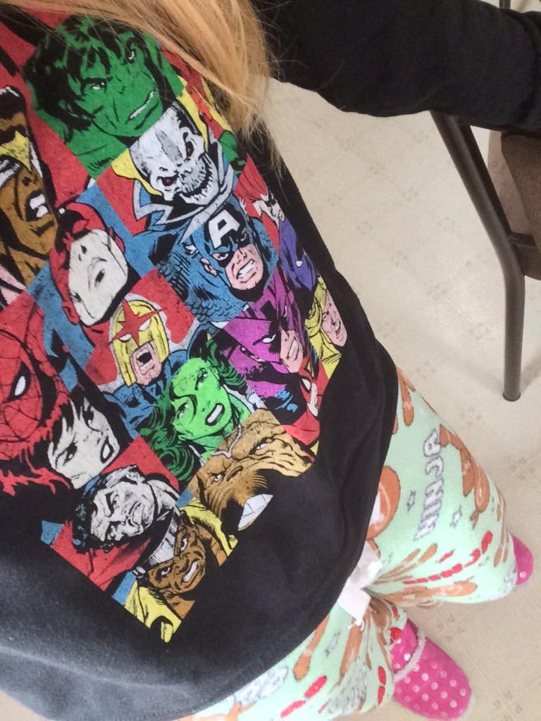 danica__taylor's tweet photo. Totally legit studying outfit. #exams #marvel #fuzzypjs http://t.co/v3HtqLOh7F