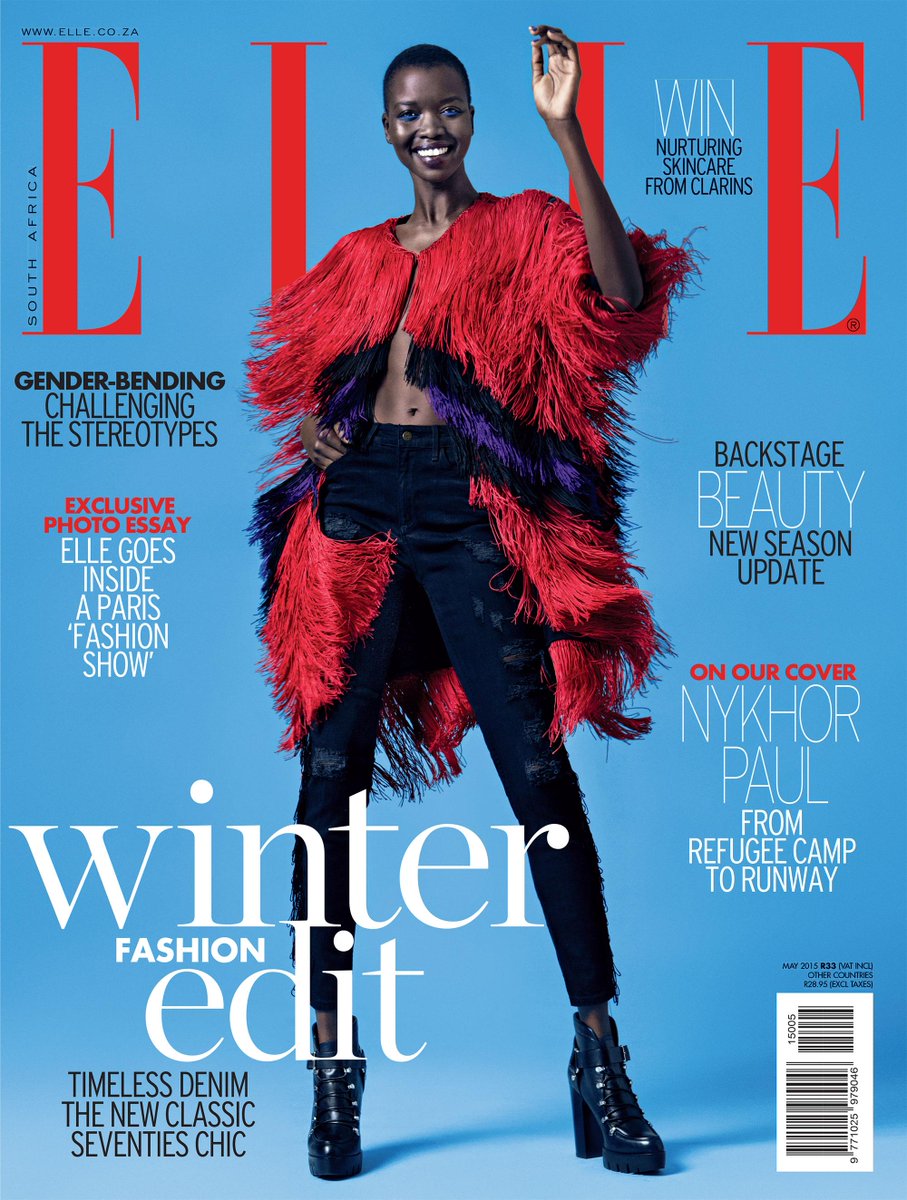 ELLESouthAfrica's tweet photo. Our May #BigFashionIssue is goes on sale today! Starring South Sudanese model, @NykhorPaul. Thoughts on our cover? http://t.co/AXhgxnWziw