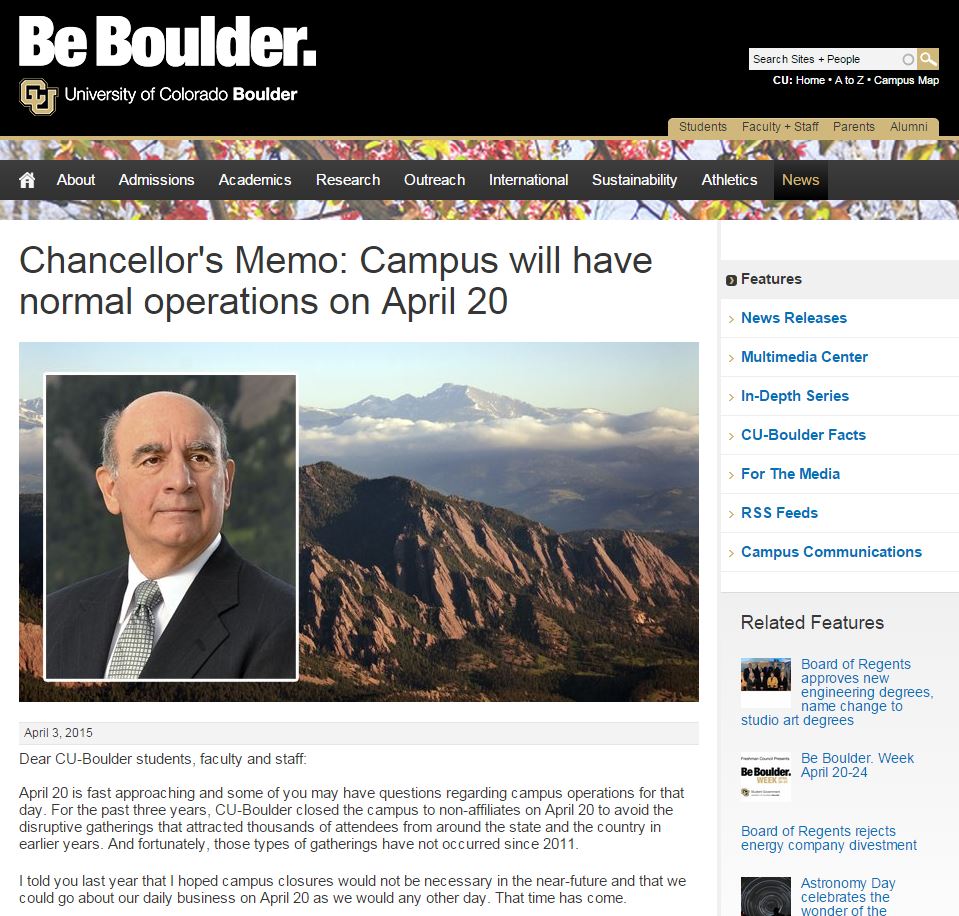 TrevorHughes's tweet photo. Heading to #Boulder to monitor @CUBoulder campus- it's open to public for 1st time in 3 years on this day #colo420 http://t.co/9a0QKapb0x