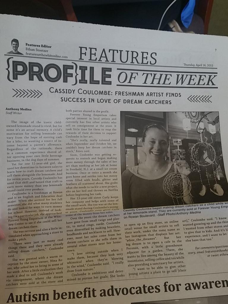 Great feature on Cassidy Coulombe and her #dreamcatcher success at  .<a href="/4everYoungRowan/">Forever Young Rowan</a> in thanks <a href="/TheWhitOnline/">The Whit</a>