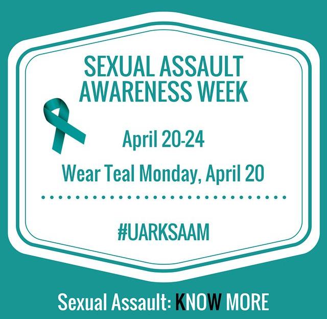 arkansasadpi's tweet photo. kNOw MORE about sexual assault. Sexual Assault Awareness Week starts today! Wear teal to show support for #UARKSAAM http://t.co/Fo4Ashifsa