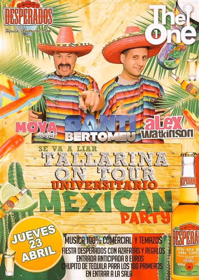 SalaTheOne's tweet photo. ¡VUELVE TALLARINA ON TOUR! Con @SantiBertomeu #MoyaDJ
Fiesta #Desperados #MexicanParty
¡Este #JuevesUniversitario! http://t.co/uOsw4RJNsh