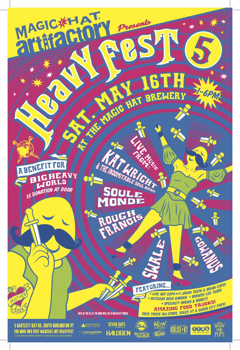magichat's tweet image. #Heavyfest 5 is less than a month away! Join us 5/16 for a day of music, beer &amp;amp; more to benefit @BigHeavyWorld. #btv