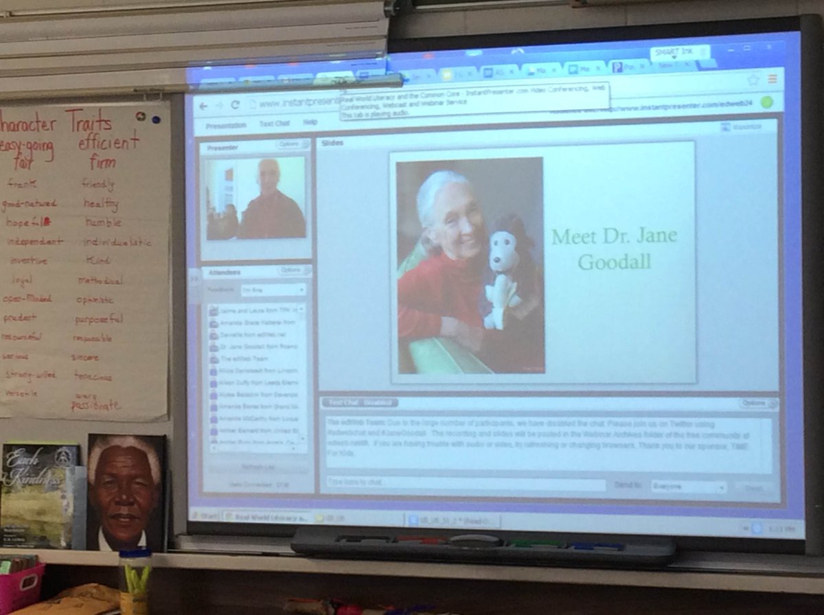 Waprin's tweet photo. Warren Fifth Grade class uses technology to meet Dr. Jane Goodall http://t.co/hoztqkXP7u