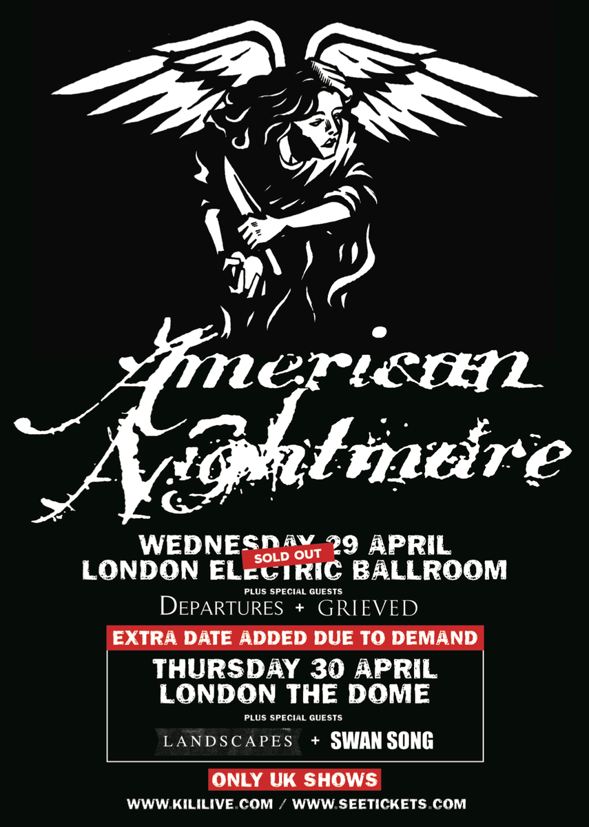 London with American Nightmare 29th April. Sold Out <a href="/EBallroomCamden/">Electric Ballroom</a>