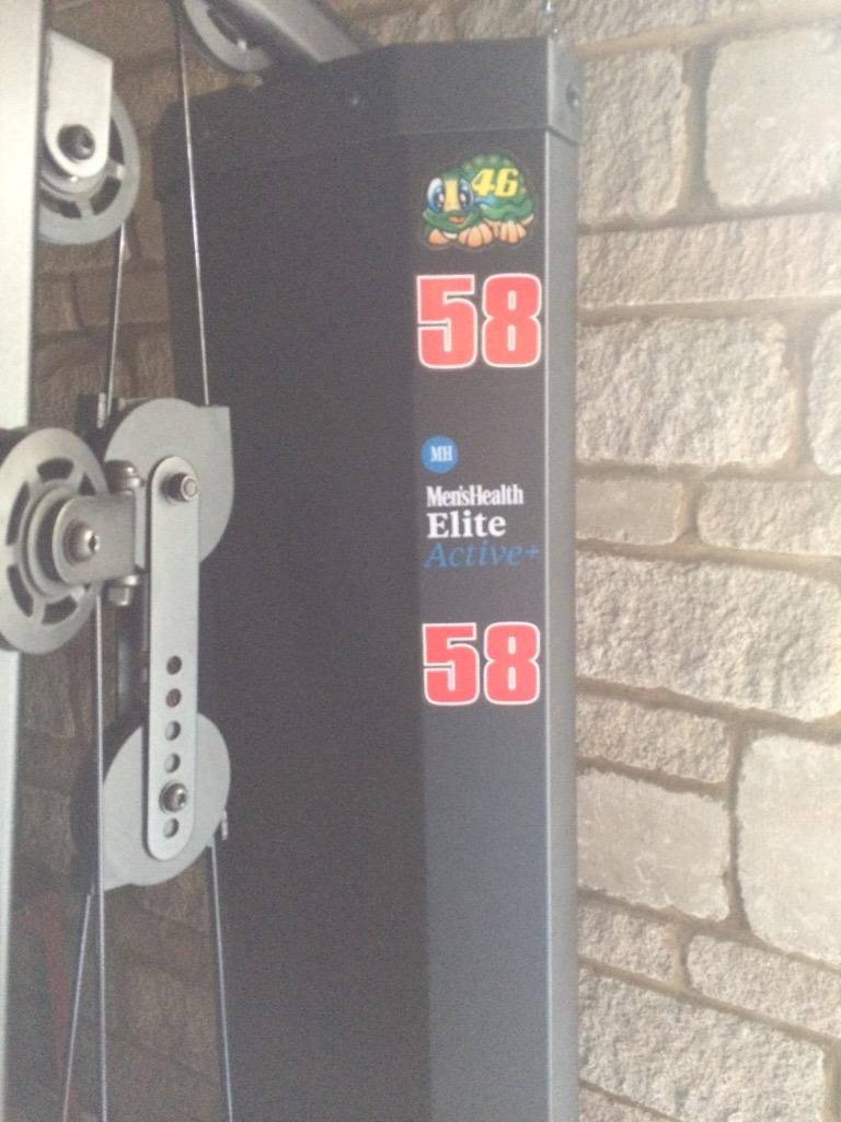 sammy46fullgas's tweet photo. Got my @ValeYellow46 & marco simoncelli stickers in pride of place on my multi gym ... #Forza46 #marcosarmy http://t.co/2H27Ka1y6Q