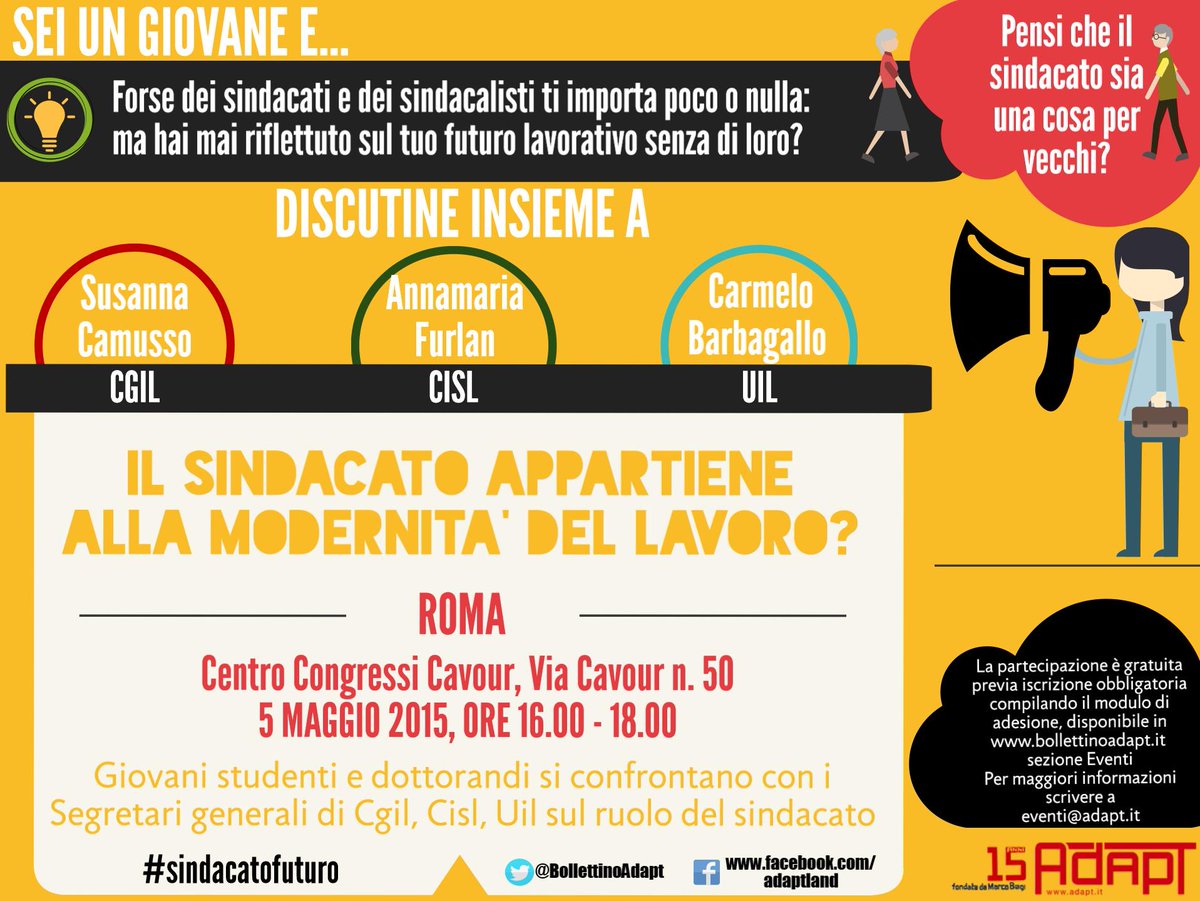 Il #sindacato ha un #futuro? Come evolverà il rapporto con #lavoratori? Ne parliamo a ROMA 5/5 ow.ly/LRVa1