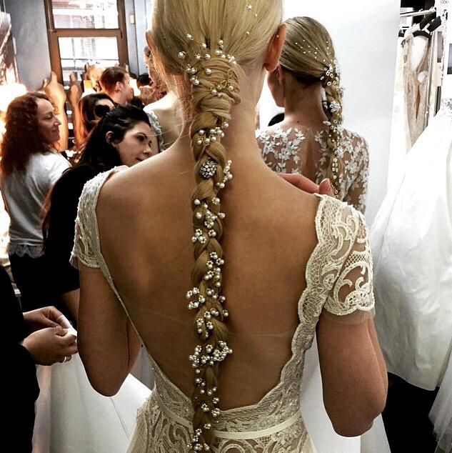 IAMFASHlON's tweet photo. In love with the pearl-embellished braid at the Reem Acra bridal show. http://t.co/R5w2ZtRZhH