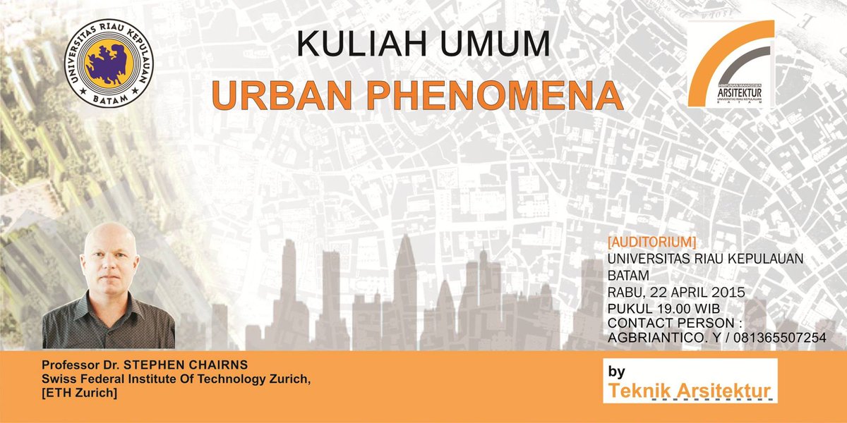 BEMFTUNRIKA's tweet photo. Kuliah Umum "URBAN PHENOMENA"
Presented by : Teknik Arsitektur @unrika_batam http://t.co/qhqQkVhFFT