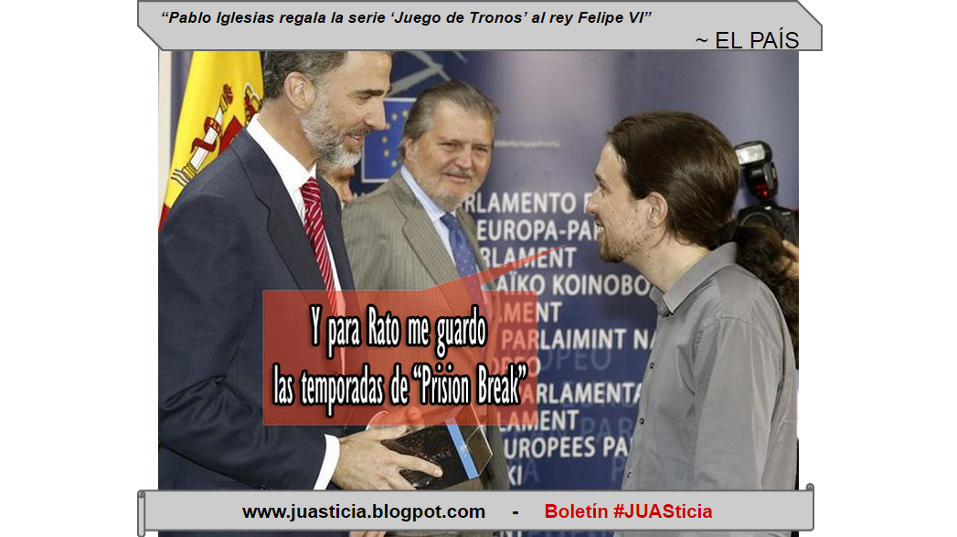 JUASticia's tweet photo. Boletín #JUASticia - "@Pablo_Iglesias_ regala a Felipe VI 'Juego de tronos' " http://t.co/YoflDmpViP http://t.co/FDQV6mHggH