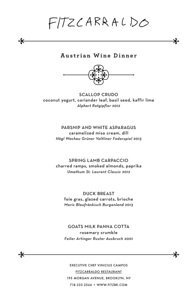 Join us for another wine dinner next Tuesday, April 28th. Space is limited so email info@fitzbk.com to reserve a spot