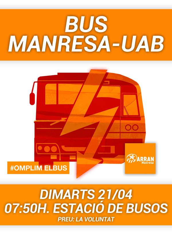 ArranManresa's tweet photo. Demà #OmplimElBus per denunciar i demostrar que la línia de bus Manresa-UAB és insuficient! #Manresa http://t.co/91ozvZMlfq