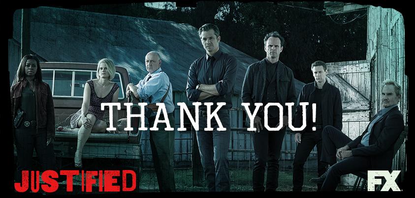 We raise our best glass of bourbon to you. Here's to six great seasons and you watching. #Justified