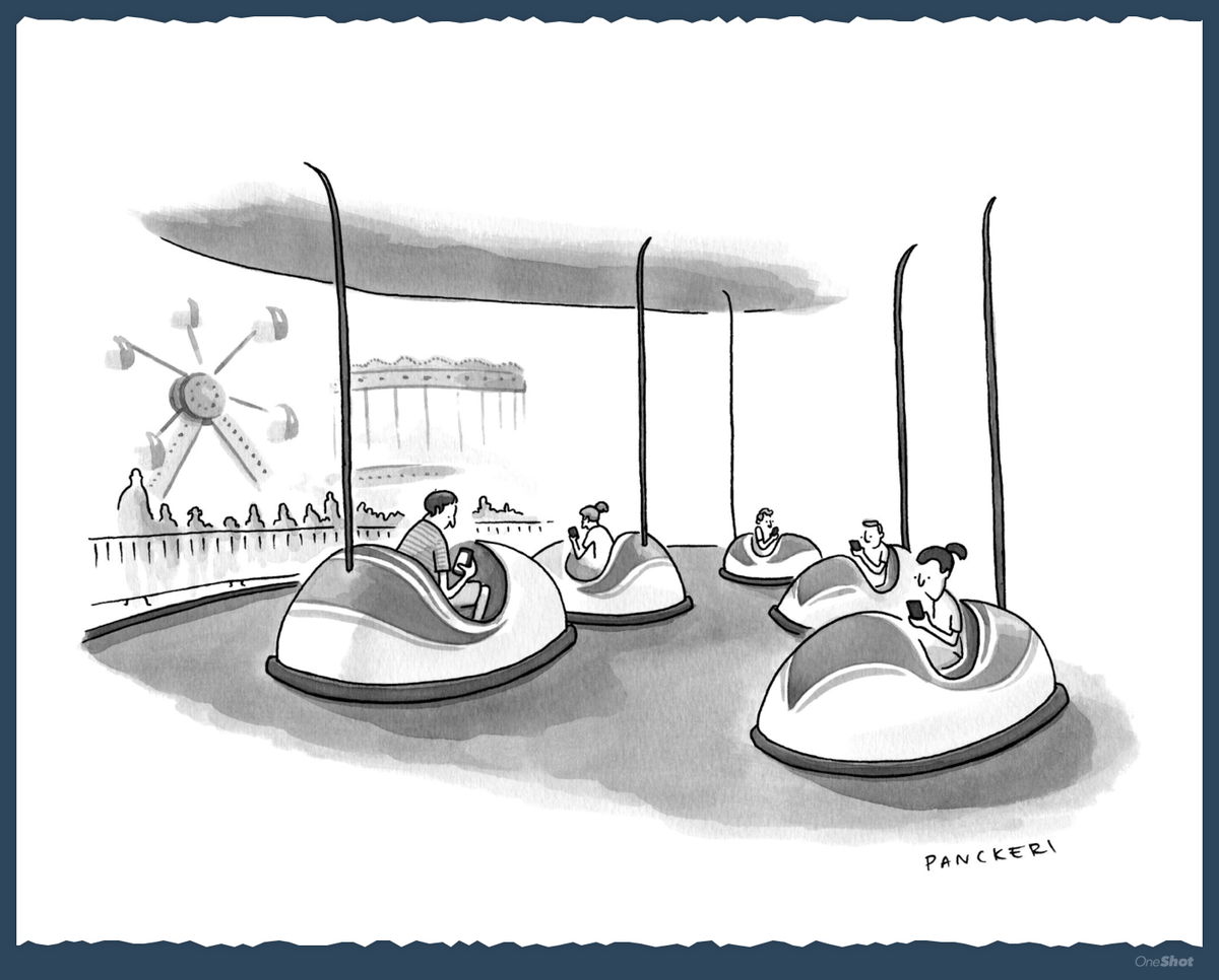 gussilber's tweet photo. A New Yorker cartoon is worth 1,000 words. This one wordlessly says so much about mobile culture. http://t.co/MNWd6wdUh7