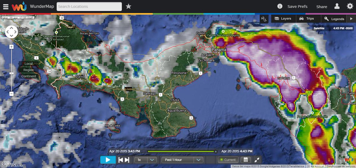 CRPBaru's tweet image. 20/4 - 4:45pm Imagen Satelital Infrarroja sobre #Panamá #WunderMap