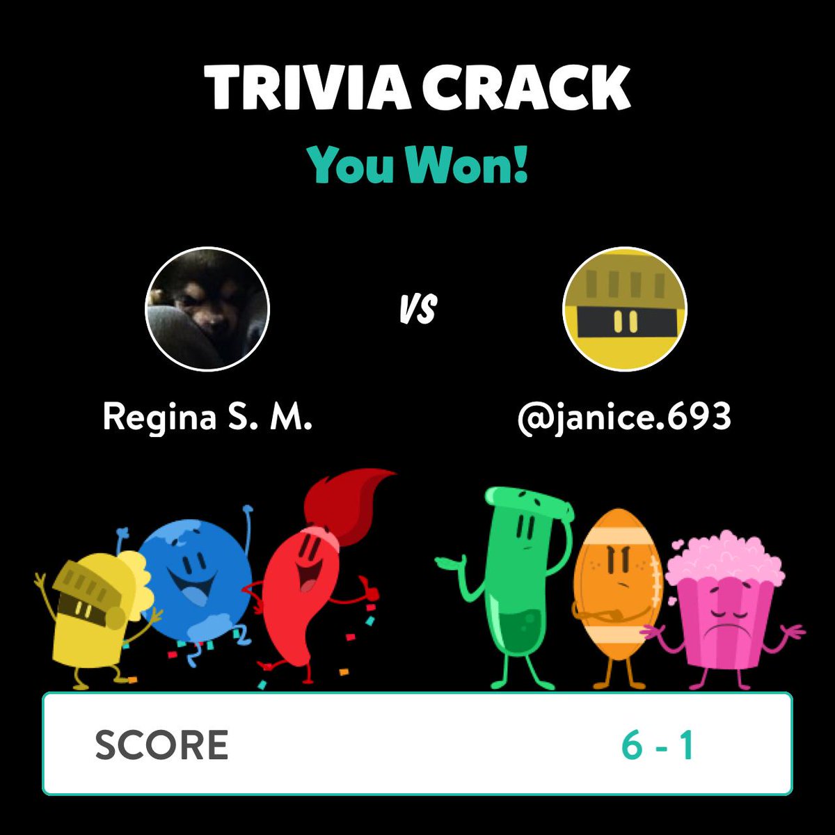 Regina Sorto Mccarter just won a game against <a href="/janice/">janice</a>.693 in Trivia Crack!  triviacrack.com/en/landing