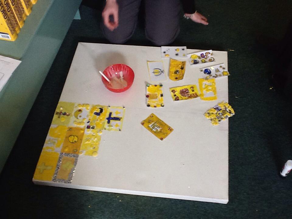 Chowbent's tweet image. Our British Values day here with the multi-faith art made by KS2 taking shape...