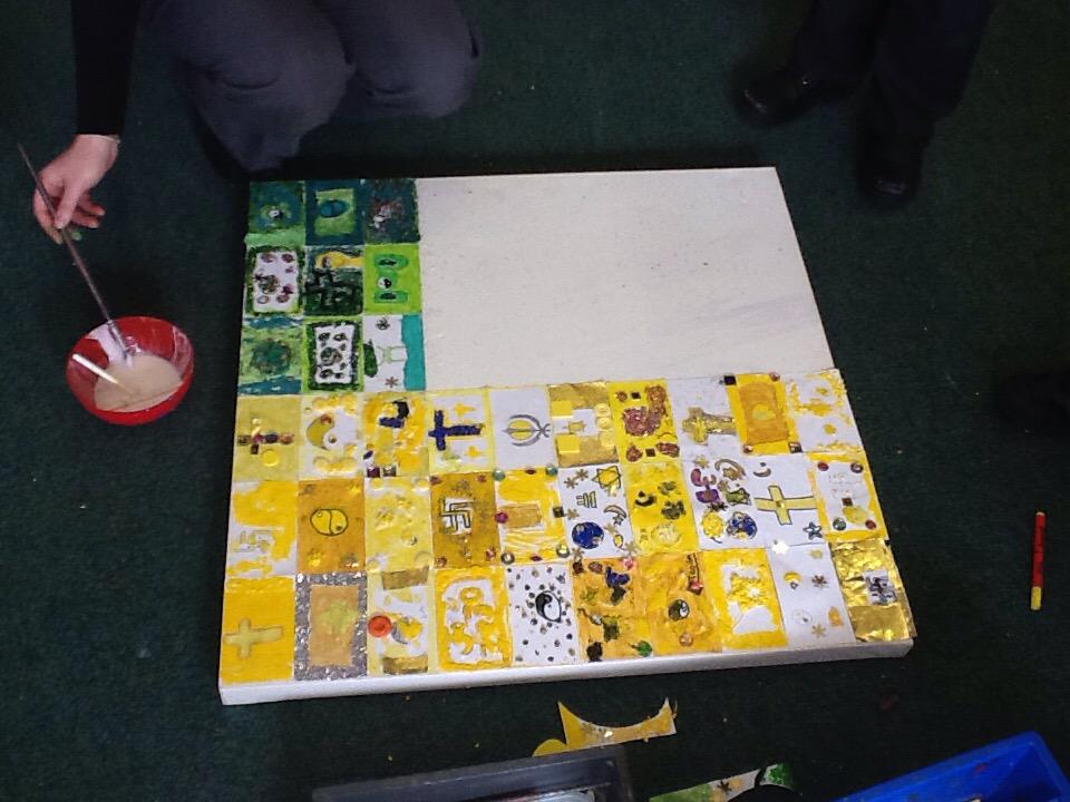 Chowbent's tweet image. Our British Values day here with the multi-faith art made by KS2 taking shape...
