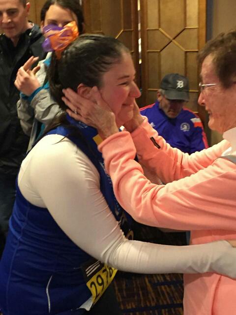 southshorehosp's tweet photo. We can't resist one more #RunSSH #BostonMarathon photo! Megan Sullivan is greeted by her grandmother post-race! http://t.co/yuT0EfDj5b
