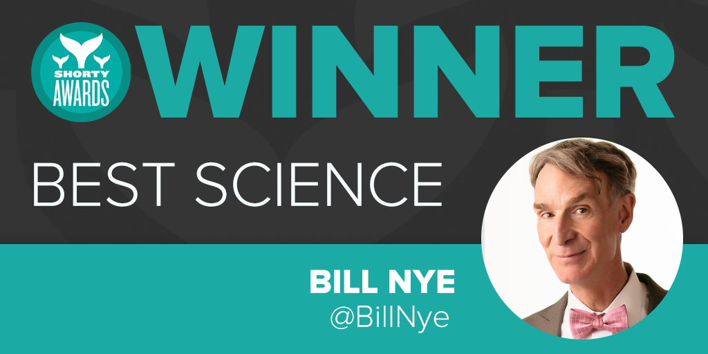 AstronautAbby's tweet photo. RT @shortyawards: Congrats to @billnye winner of the Shorty Award for #Science presented by @Livestream #ShortyAwards http://t.co/Dpb4FzTEIf