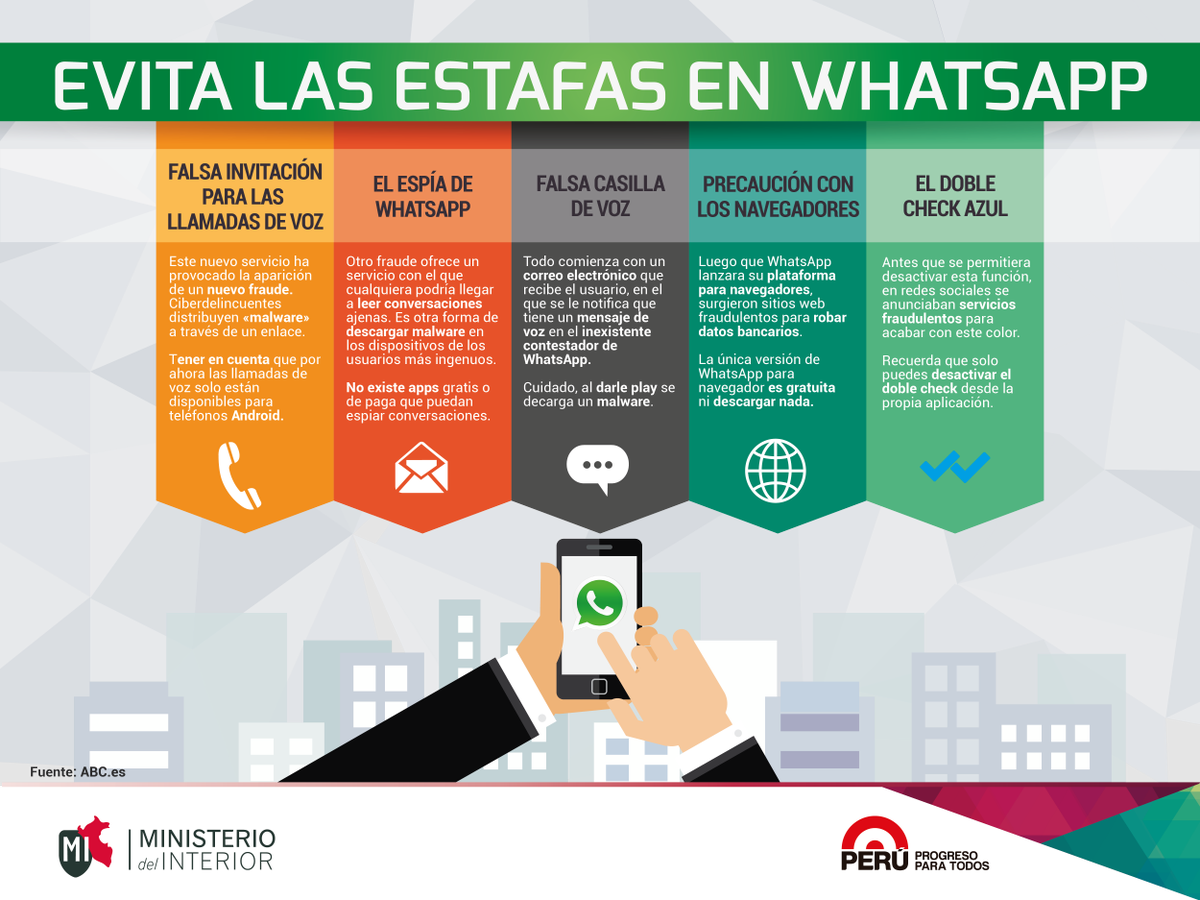 MininterPeru's tweet photo. #DatoMININTER Los ciberdelincuentes encuentran nuevas formas de estafa, toma estas precauciones si usas #WhatsApp http://t.co/Bg4Fj7K2AP