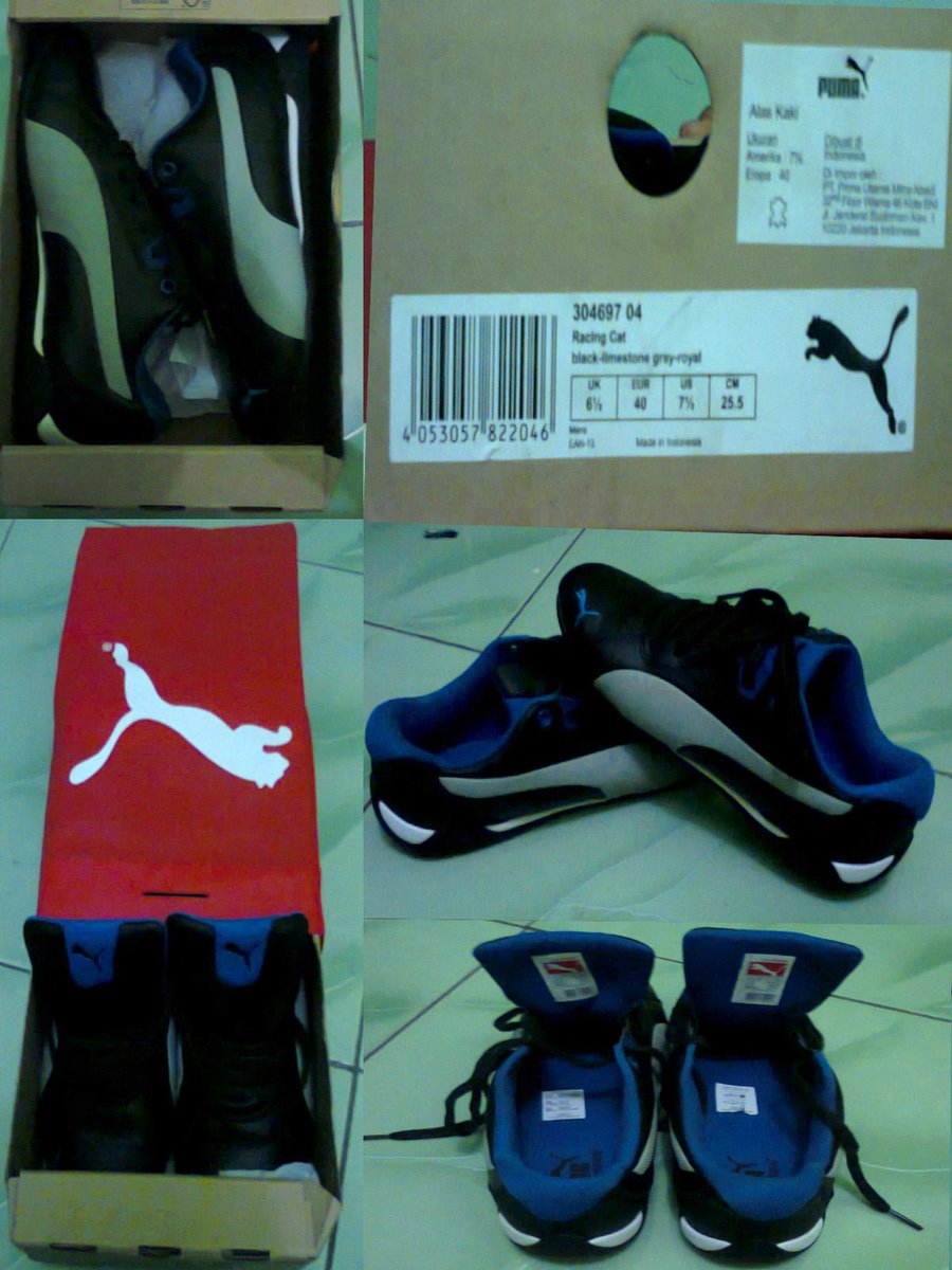 dijual sepatu "puma racing cat"black-limestone gray-royal eur 40 350rb nego