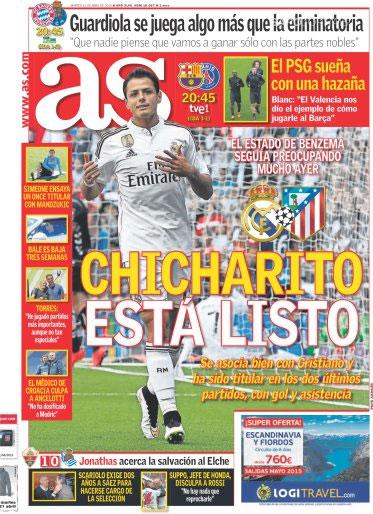 EitanNFL's tweet photo. Quizá ya la habían visto. Me da mucho gusto que Chicharito sea destacado en la portada del @diarioas. Bien por él http://t.co/MbIycDuzr2