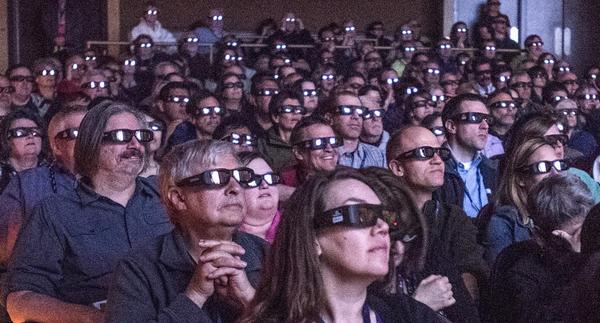 ChazEbert's tweet photo. #Ebertfest2015 trailer and photo of audience in special Dolby 3D glasses during Godard film  http://t.co/wC8FfvohlA http://t.co/wuPrKRA1kY