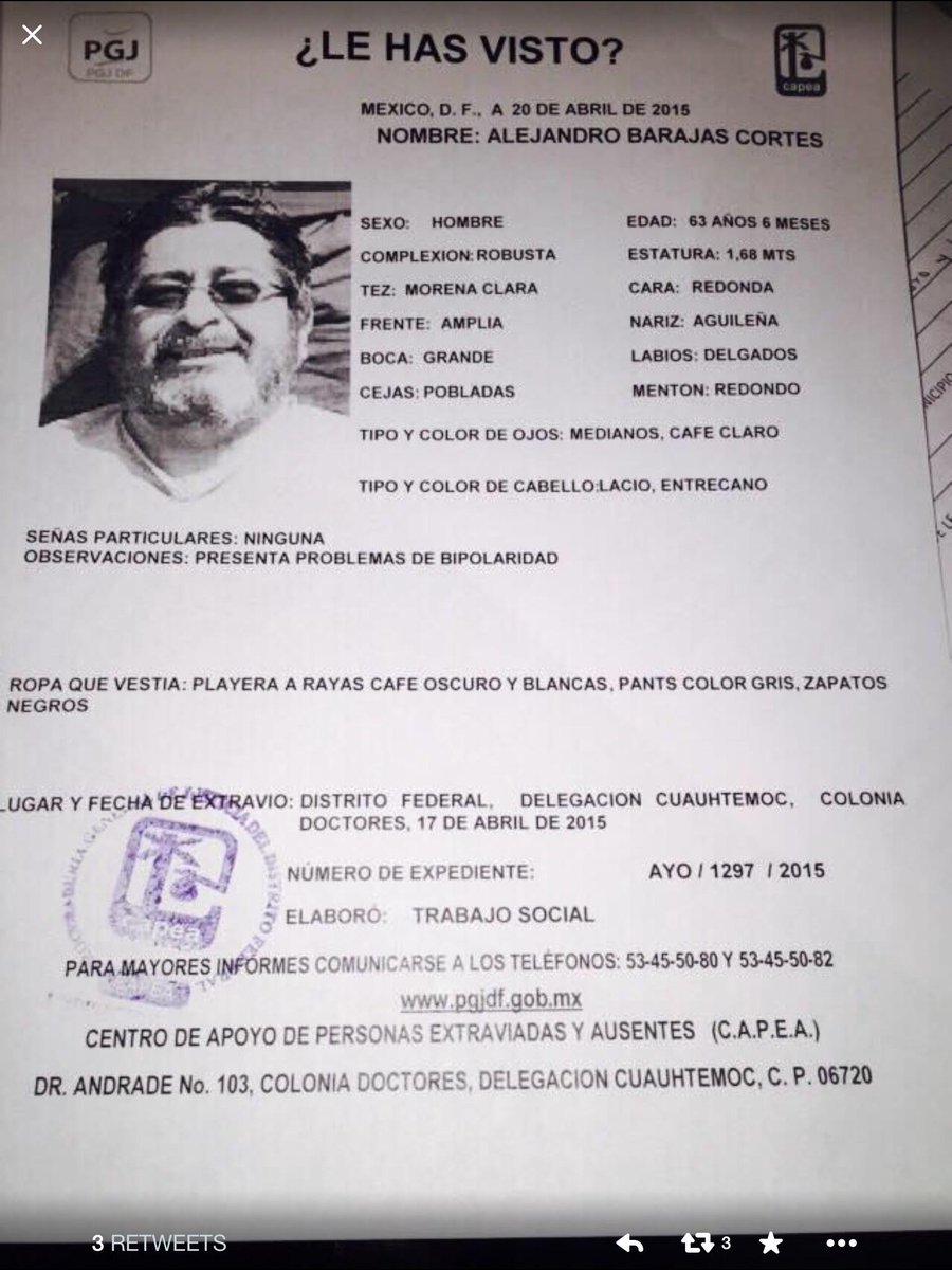 Se activa #AlertaPlateada para la localización Don Alejandro. ¿Lo has visto? Por favor abre la foto y dona un RT.