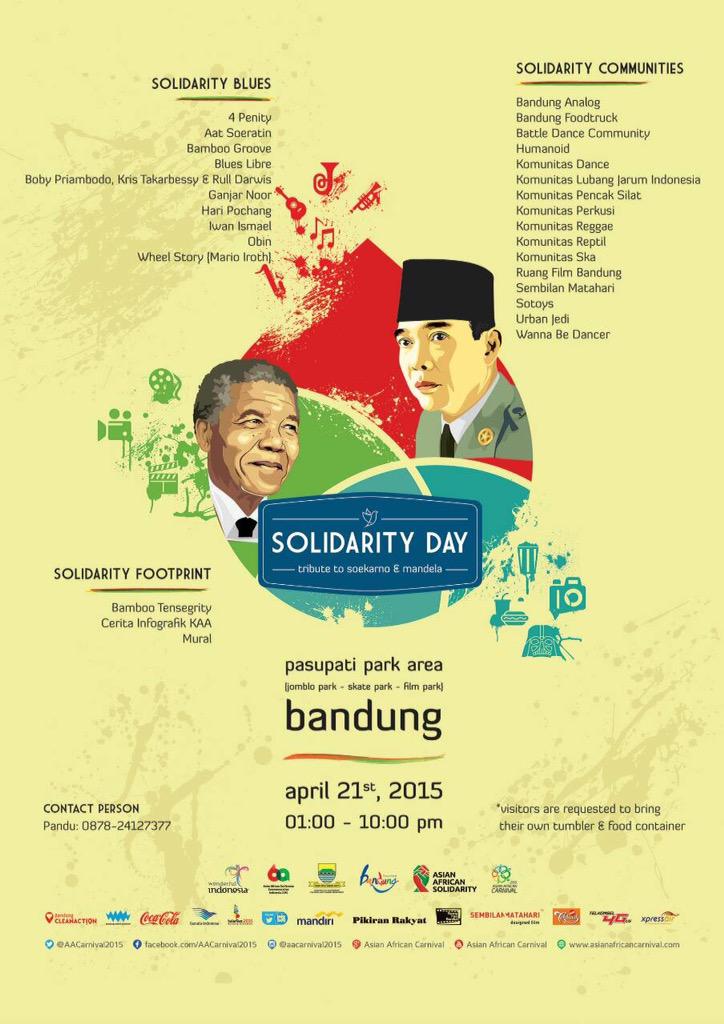 RuangFilm_'s tweet photo. Jangan lupa hari ini ada #SolidarityDay tribute to Soekarno &amp; Mandela at Pasupati Park Area | 01-10pm, be there! http://t.co/IFeN1wkZlH