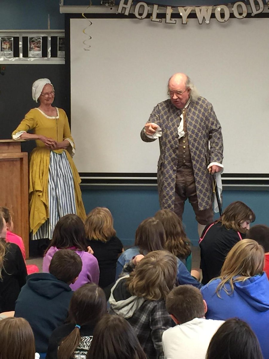 HopeElementary's tweet photo. Ben Franklin and Mrs. Franklin visited 5th grade today. He talked to them about the value of money #savings account http://t.co/dJGQsTgLqB