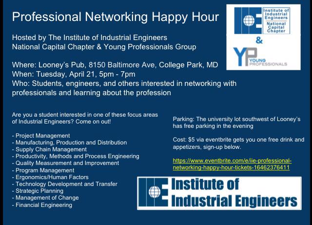 IIEmidatlantic's tweet image. Looking to network with other IEs in the DC-Baltimore region? Check out tomorrow's IIE happy hour in College Park!