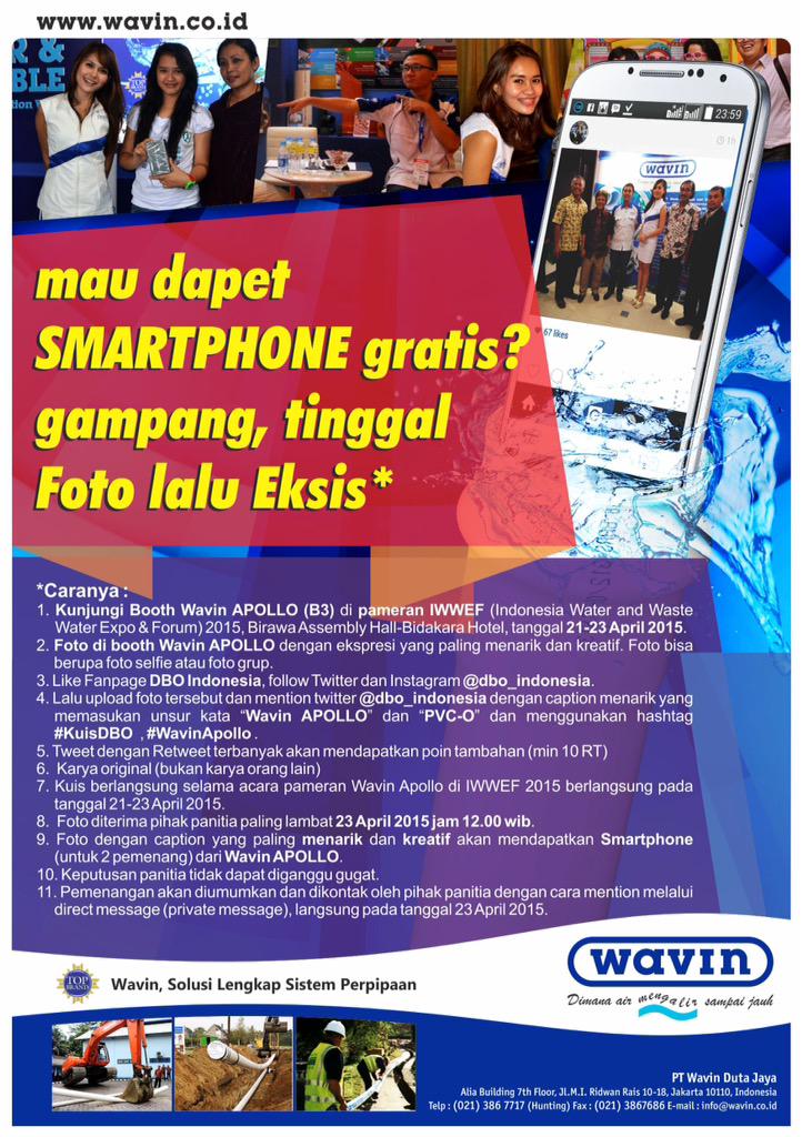 dbo_indonesia's tweet photo. Kunjungi kami di #IWWEF 2015. Menangkan kesempatan mendapatkan smartphone dengan berfoto di booth #WavinApollo #PVCO http://t.co/gtxFAWzztT