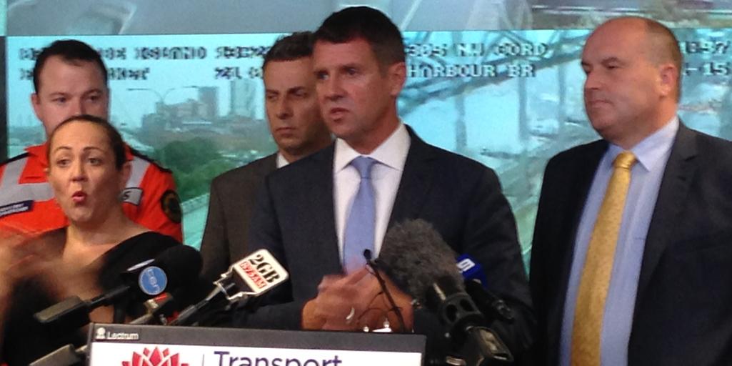 TransportforNSW's tweet photo. Premier @mikebairdmp has appealed for people to leave work early because of #SydneyStorm 
 http://t.co/9S6j9eXXx2 http://t.co/PVaw7TcClu