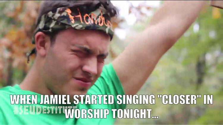PoeticAlexis's tweet photo. When jamiel starts singing "closer" in worship tonight...

#1stChapel #SEUdestitute #lastone http://t.co/BiNDhzaIqC