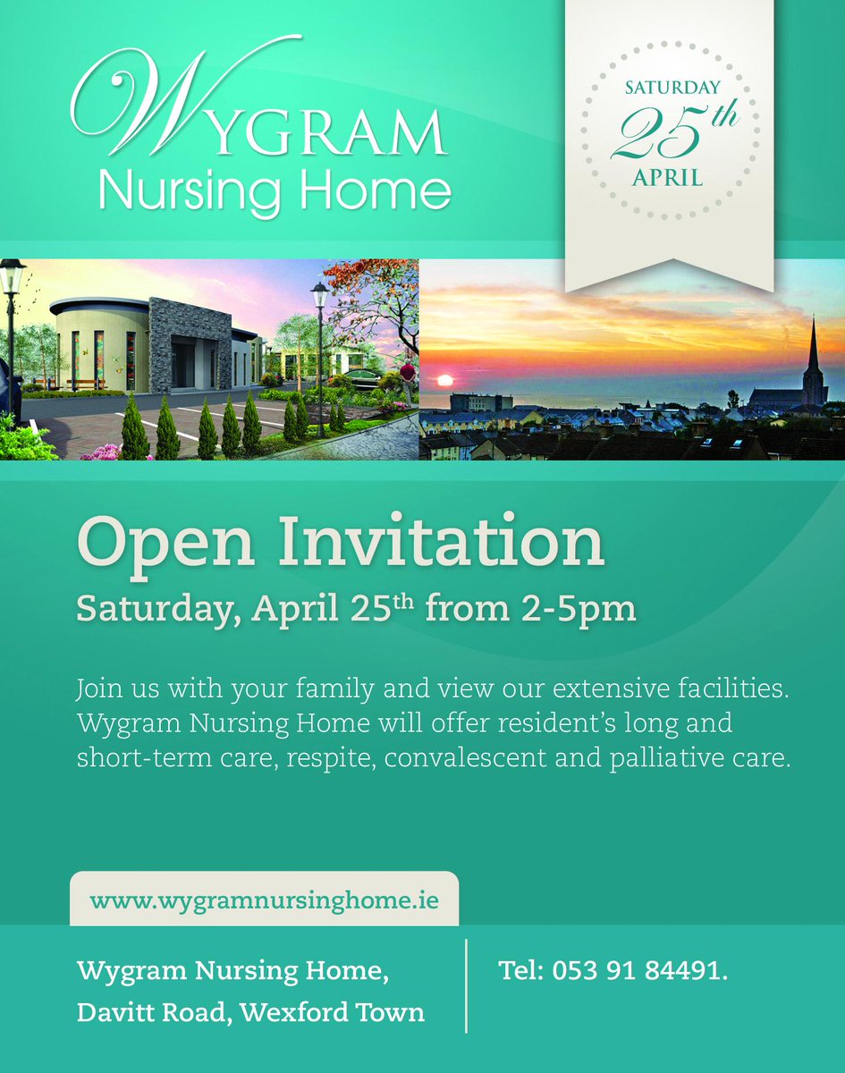 Join us with your family this Sat from 2-5pm to view our extensive facilites <a href="/WygramNH/">Wygram Nursing Home</a> #Wexford #nursinghome #openday