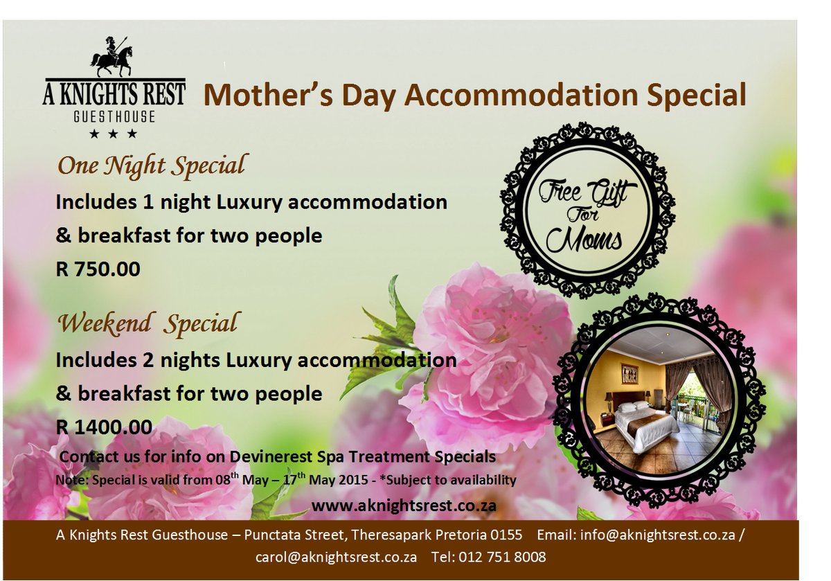 KnightsSA's tweet image. #loveher #mothersday #spoilher #shedeservesit #mom #accommodation #relaxation