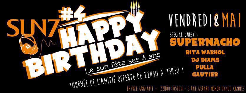 SunSeptCannes's tweet photo. #SUN7BIRTHDAY Le 8 mai ! Avec @yesPulla @deejay_diams @ritawarhol @Gautgaut_ et @ThomasColinet !! http://t.co/C3d5SE14BU