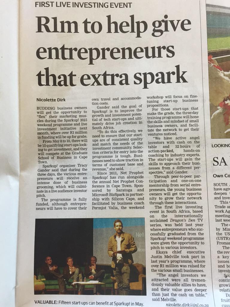 robgilmour's tweet photo. Nice article in the Cape Times about @SparkupLive. Angel investors shouldn't miss it. http://t.co/Sl9OVaXdcY