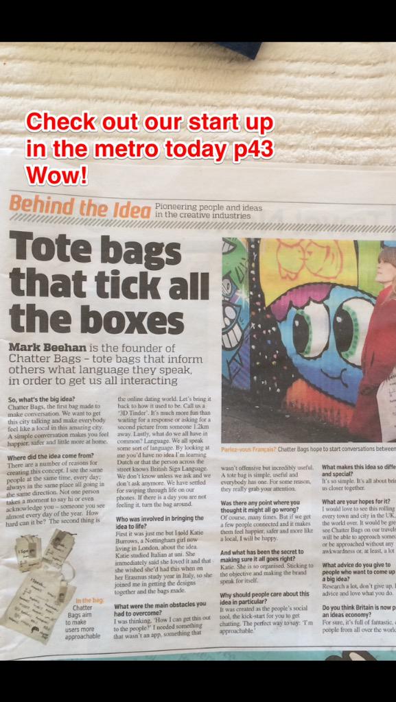 ChatterBags's tweet image. Wow, wow, wow! Check out our new #startup in the metro today. It's made for you. #lovelondon #BMRTG @UKBusinessRT