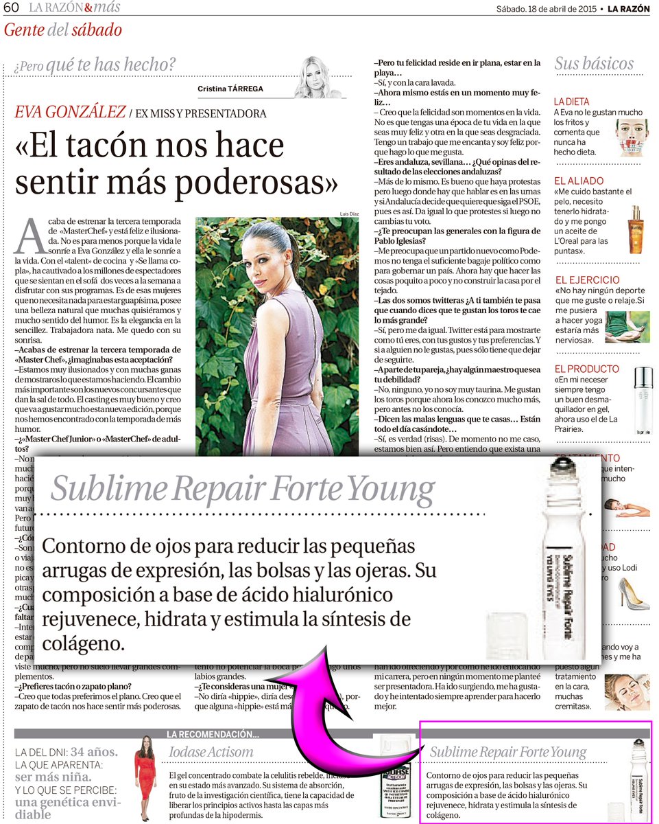 En <a href="/larazon_es/">La Razón</a>, <a href="/CristinaTarrega/">Cristina</a> recomienda a <a href="/evagonzalezf/">Eva González</a> <a href="/SublimeRepair/">Sublime Repair</a> FORTE YOUNG... Recuperarás tu mirada!