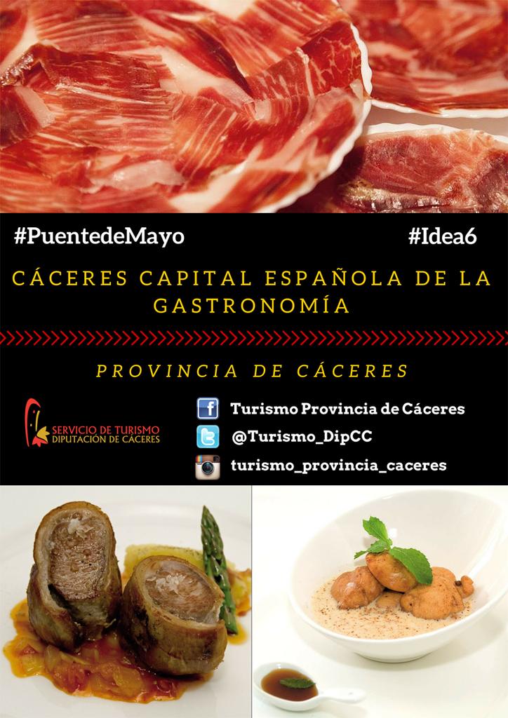 Turismo_DipCC's tweet photo. #15ideas para venir el #PuentedeMayo a #ProvinciadeCaceres Capital Española de la Gastronomía #idea6 @CaceresCEG2015 http://t.co/WdpFp45tJt