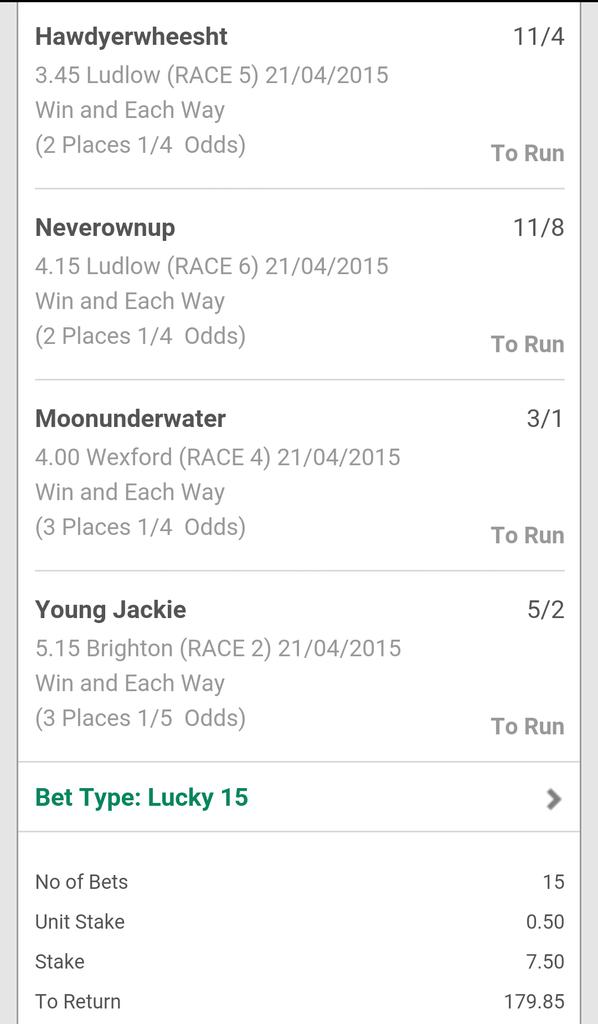 HorseTipsUk1's tweet photo. LUCKY 15

#HTUK1 http://t.co/Ljhioc79Sz