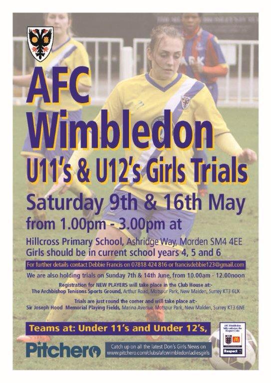 debbief1011's tweet photo. AFC Wimbledon Girls trials starting in 2 weeks! Contact me to register interest. Please can all retweet! Thanks http://t.co/fpV1IhpE3Q