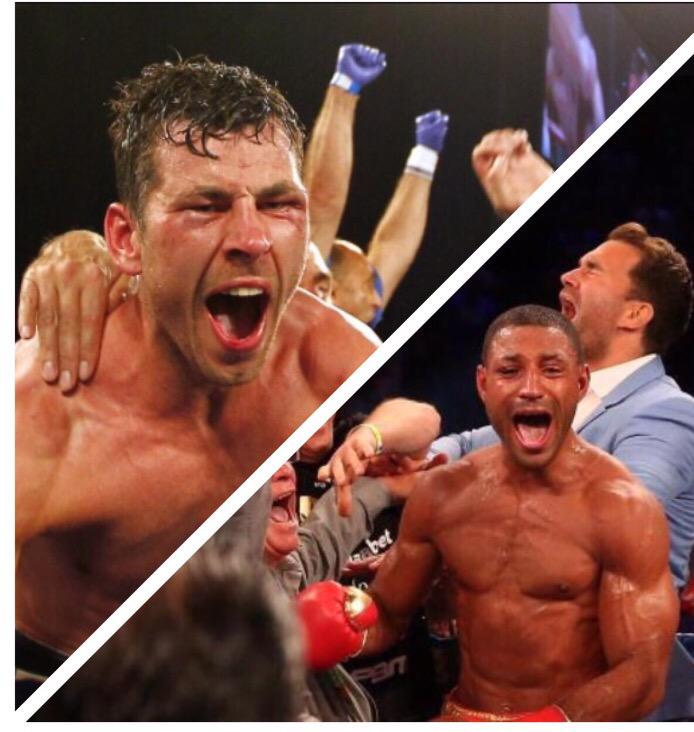 EddieHearn's tweet photo. Always magical scenes when a Brit wins a World title away @SpecialKBrook @DarrenBarker82 - @jamesdegale1 you are next http://t.co/hFX2wmX4j9