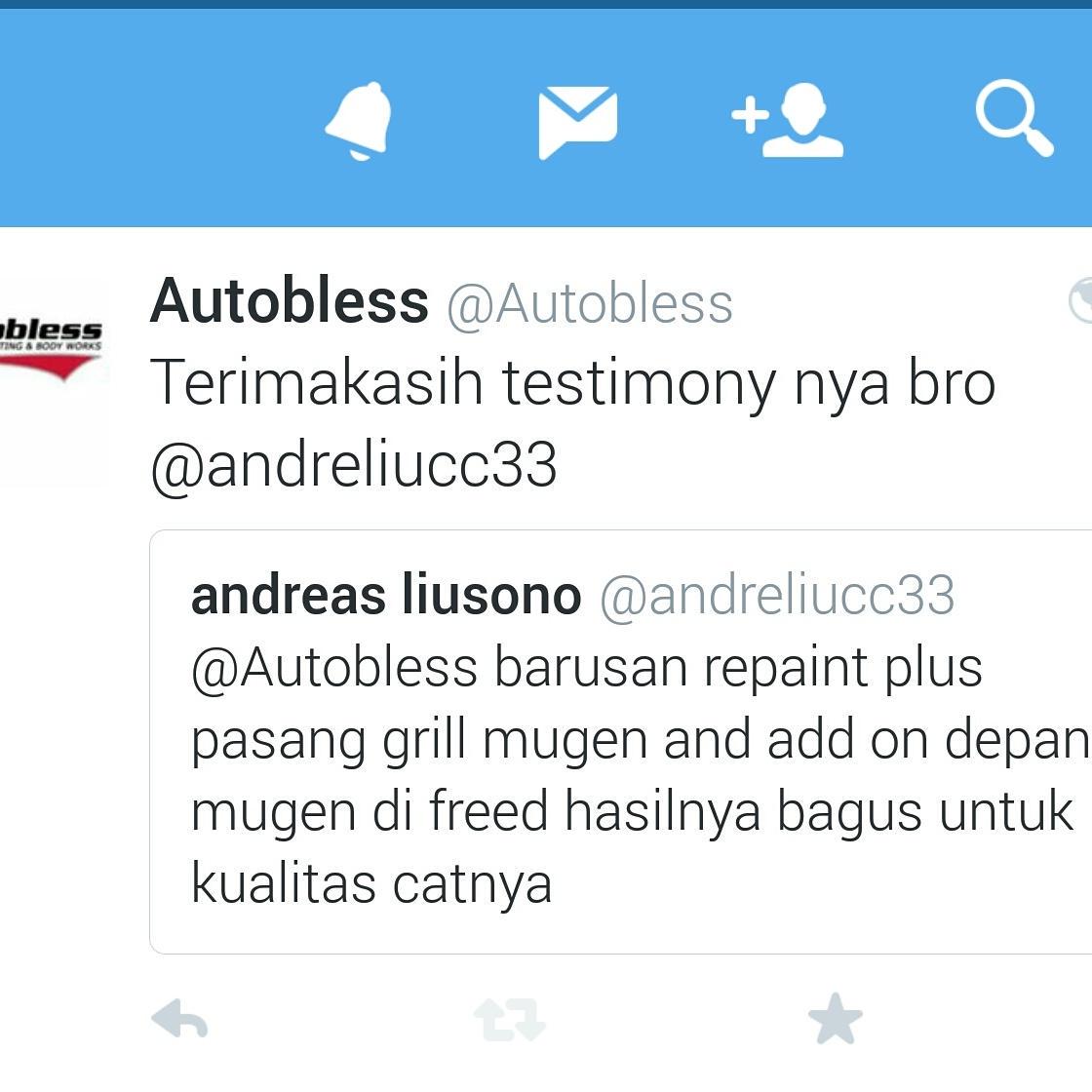Autobless's tweet image. Testimony salah Satu konsumen kami di Twitter. #testiautobless #happycustomer #autobless #autopainting  #bodykit